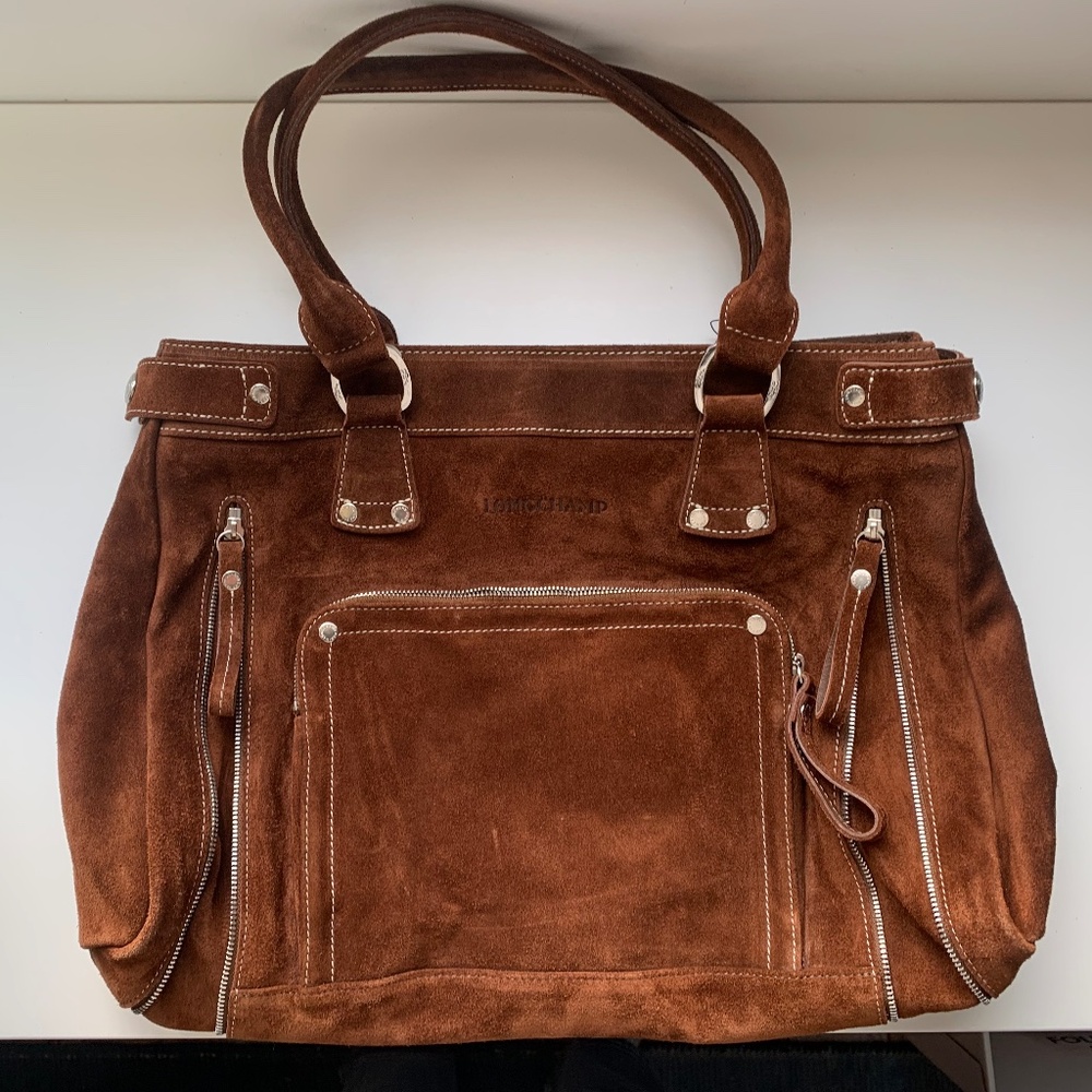 Longchamp Brown Suede Tote Bag